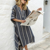 Striped V-Neck Maxi Kaftan Dress