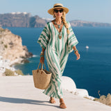 Striped V-Neck Maxi Kaftan Dress