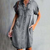 Button Front Denim Shirt Dress