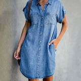 Button Front Denim Shirt Dress