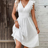 Broderie V-Neck Midi Dress