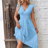 Broderie V-Neck Midi Dress