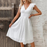 Broderie V-Neck Midi Dress