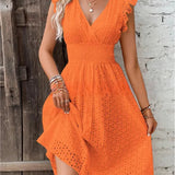 Broderie V-Neck Midi Dress