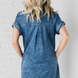 Denim Button Front Mini Shirt Dress