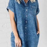 Denim Button Front Mini Shirt Dress