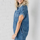 Denim Button Front Mini Shirt Dress