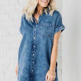 Denim Button Front Mini Shirt Dress