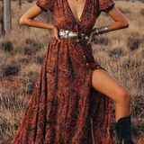 Bohemian Printed Wrap Maxi Dress
