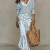 Satin V-Neck Slip Maxi Dress