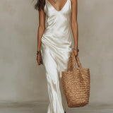 Satin V-Neck Slip Maxi Dress