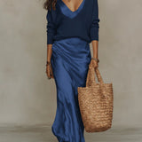 Satin V-Neck Slip Maxi Dress