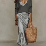 Satin V-Neck Slip Maxi Dress