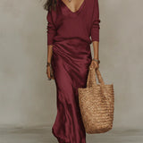 Satin V-Neck Slip Maxi Dress