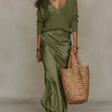 Satin V-Neck Slip Maxi Dress