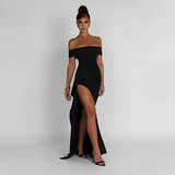 Women's Off Shoulder High Split Maxi Dress