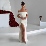 Women's Off Shoulder High Split Maxi Dress
