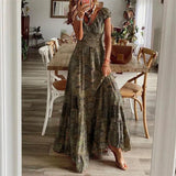 Printed V-Neck Maxi Dress