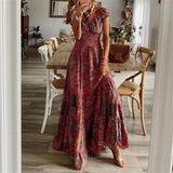 Printed V-Neck Maxi Dress