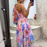 One-Shoulder Floral Maxi Dress