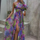One-Shoulder Floral Maxi Dress