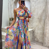 One-Shoulder Floral Maxi Dress