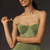 Women's Fitted Pleated Midi Dress, Spaghetti Straps