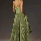 Women's Fitted Pleated Midi Dress, Spaghetti Straps