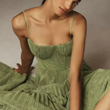 Women's Fitted Pleated Midi Dress, Spaghetti Straps