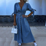 Belted Chambray Maxi Dress