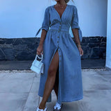 Belted Chambray Maxi Dress