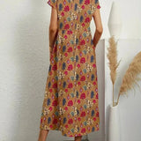 Printed Cap Sleeve Midi Dress
