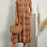 Printed Cap Sleeve Midi Dress