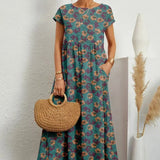 Printed Cap Sleeve Midi Dress