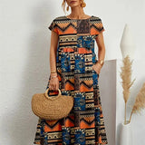 Printed Cap Sleeve Midi Dress