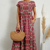 Printed Cap Sleeve Midi Dress