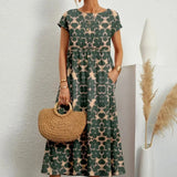 Printed Cap Sleeve Midi Dress