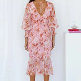 Floral V-Neck Midi Dress