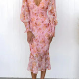 Floral V-Neck Midi Dress