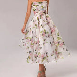 Floral Strapless Midi Dress