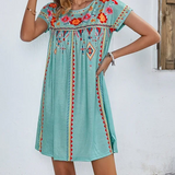 Bohemian Embroidered Swing Dress