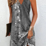 Printed Sleeveless V-Neck Dress