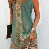 Printed Sleeveless V-Neck Dress