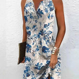 Printed Sleeveless V-Neck Dress