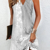 Printed Sleeveless V-Neck Dress