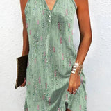 Printed Sleeveless V-Neck Dress