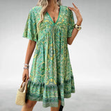 Bohemian Printed Tiered Mini Dress