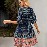 Bohemian Printed V-Neck Mini Dress