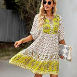Bohemian Printed V-Neck Mini Dress