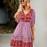 Bohemian Printed V-Neck Mini Dress